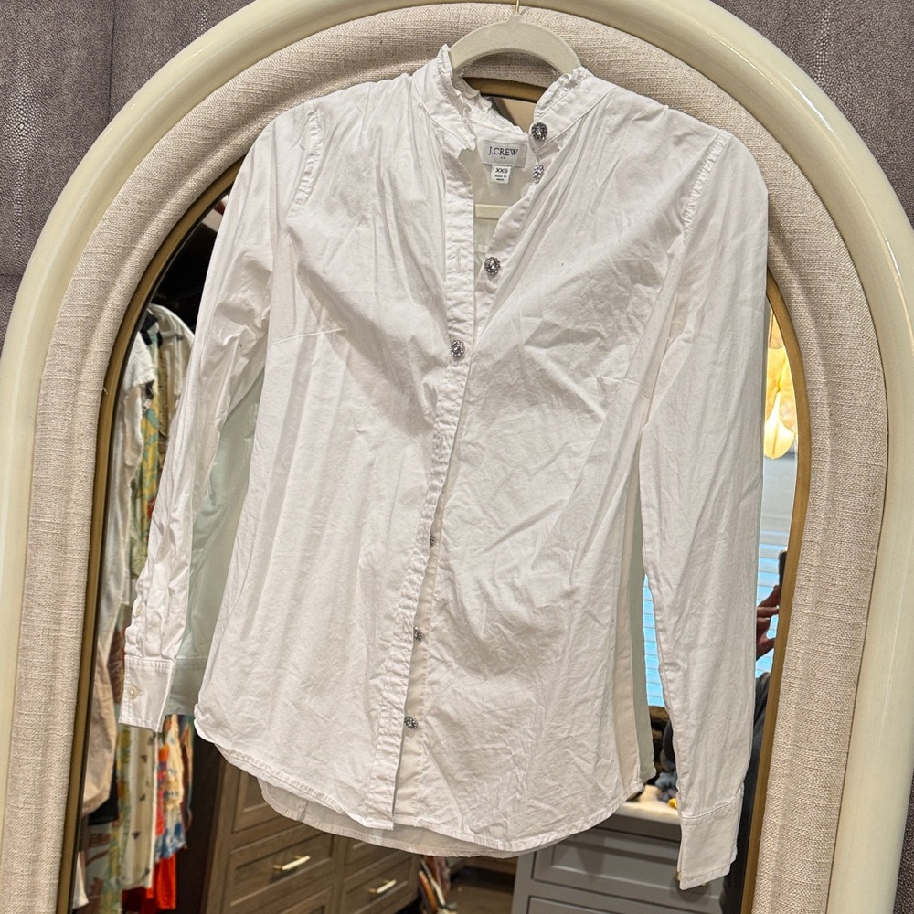 J. Crew Crystal Button White Button-Down Shirt